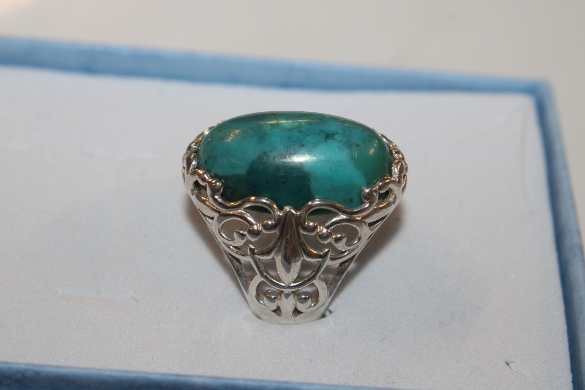 A large Sterling silver and turquoise dress ring, - Image 3 of 5