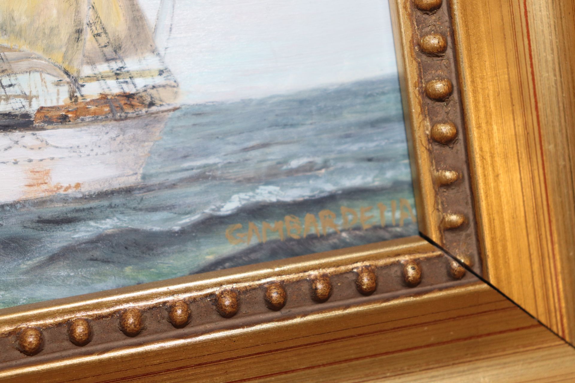 An oil on board depicting a sailing ship, signed G - Image 2 of 4