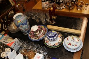 An Oriental decorated baluster vase, various table