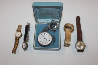 A silver cased pocket watch and chain and various