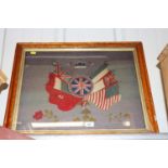 A framed and glazed maritime wool work in maple fr