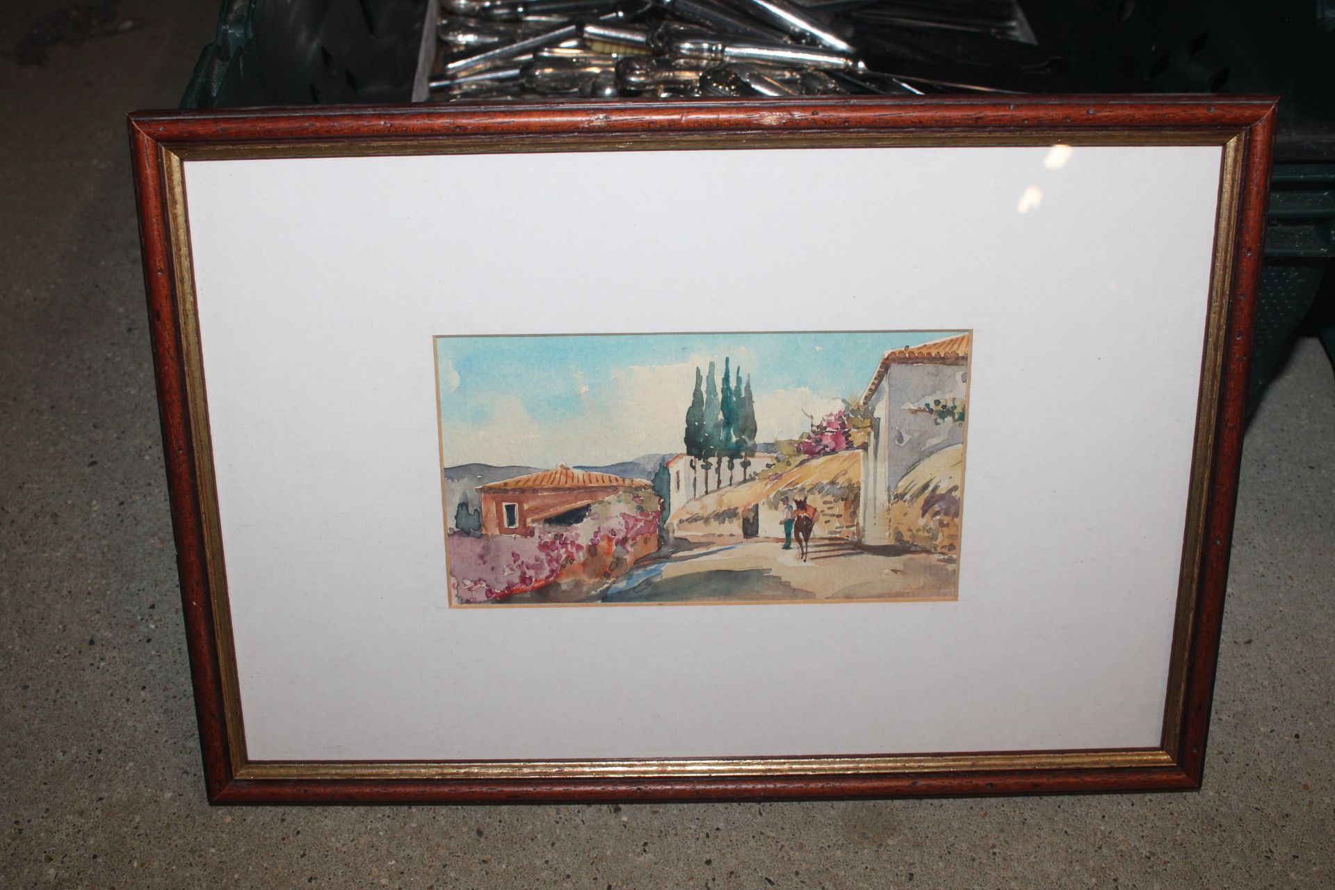 A box of various paintings, needlework, a pair of - Image 8 of 8