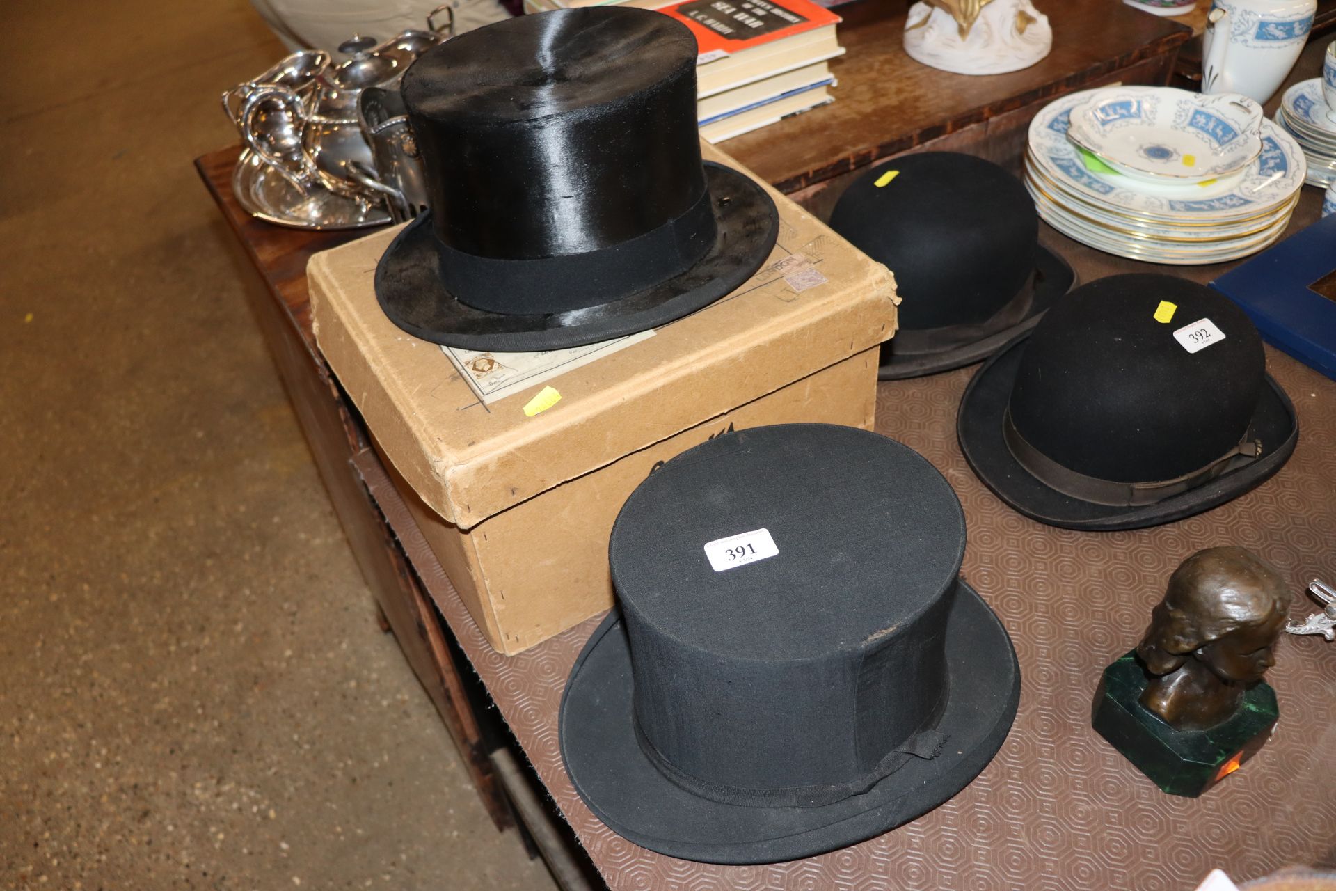 A Scott & Co top hat in box and a Locke & Co Hatte