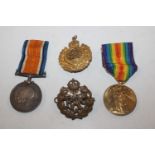 A pair of WWI medals to 168823BMBR. A.E. Taylor RA; an RAF badge; and Royal engineers locket