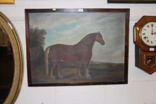 Oil on canvas of a horse, indistinctly signed to b