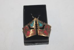 A large pair of Aztec silver turquoise and coral s
