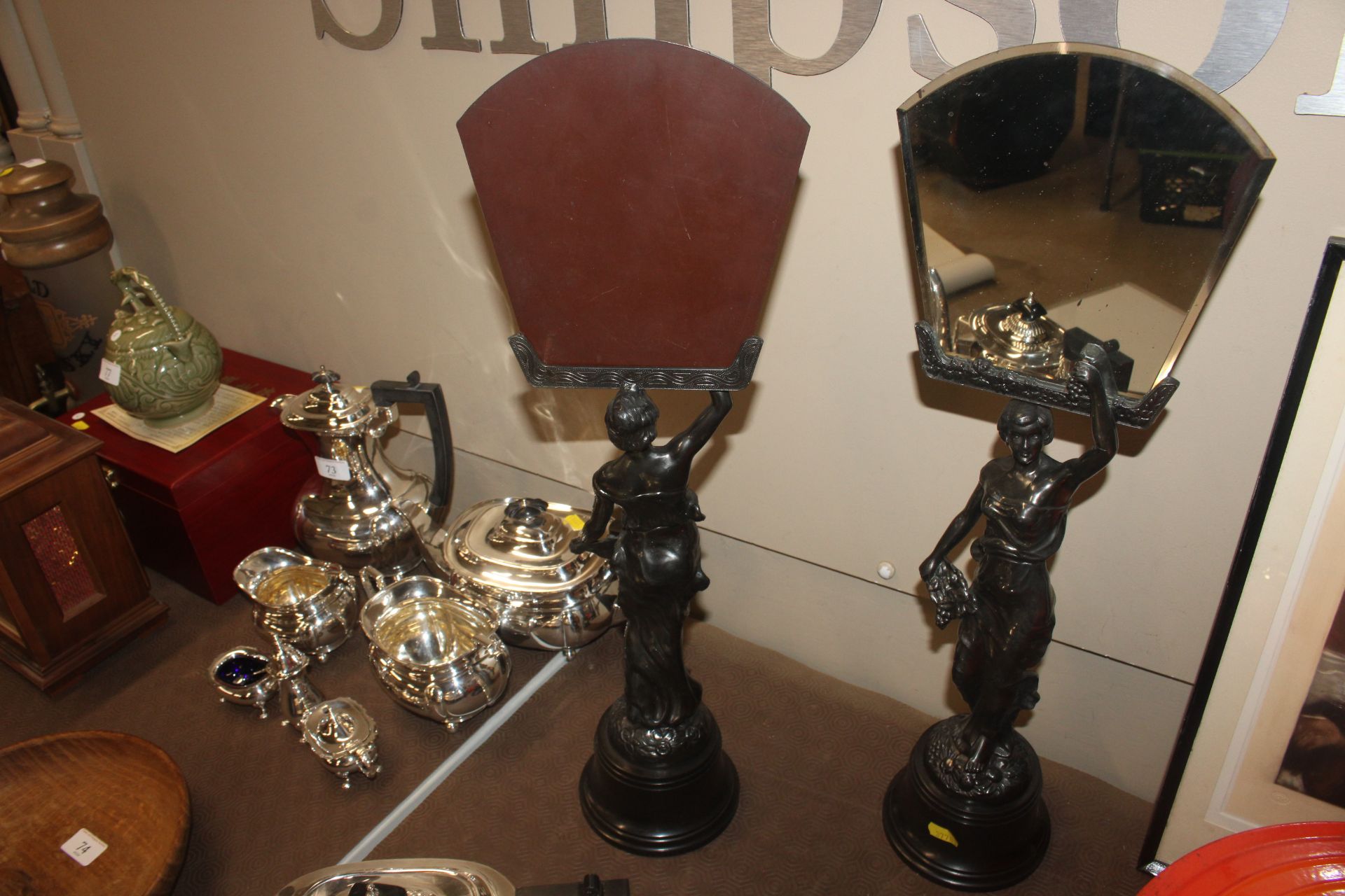 A pair of Art Deco design figural table mirrors wi - Image 5 of 5