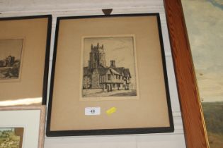 F.S. Rands, pencil signed etching Stoke by Nayland