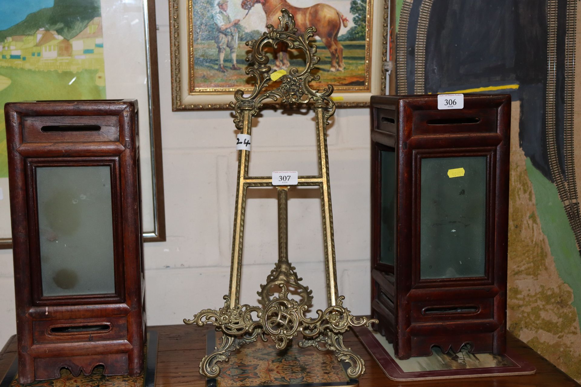 A brass table easel