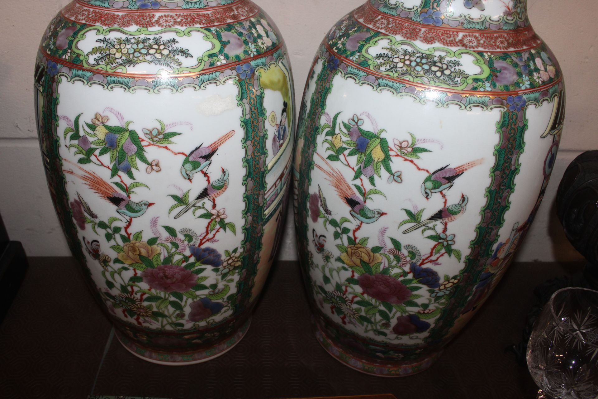 A pair of Canton baluster vases decorated in the t - Image 6 of 13