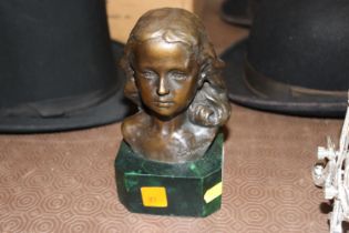A Bronzed bust in the form of a girl raised on faux marble plinth