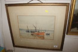 O. Arkwright, watercolour study of fishing vessels