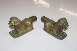 A pair of brass lions