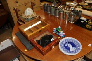 A faux burr wood humidor; a swing framed mirror; a