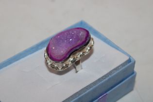 A large Sterling silver dress ring set with Druzy