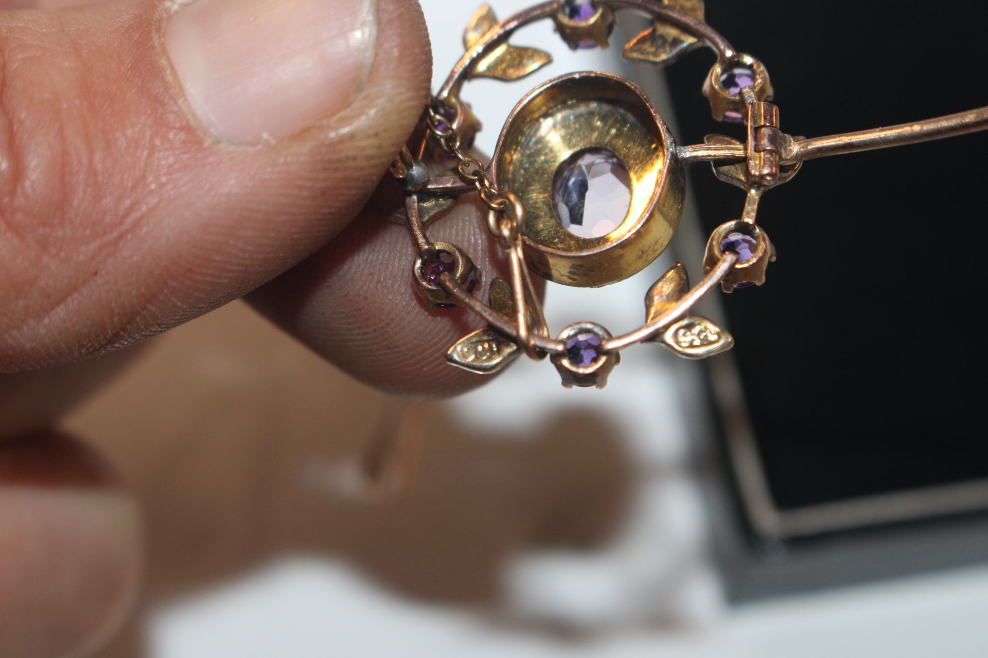 A yellow metal amethyst and seed pearl set brooch, - Image 4 of 4