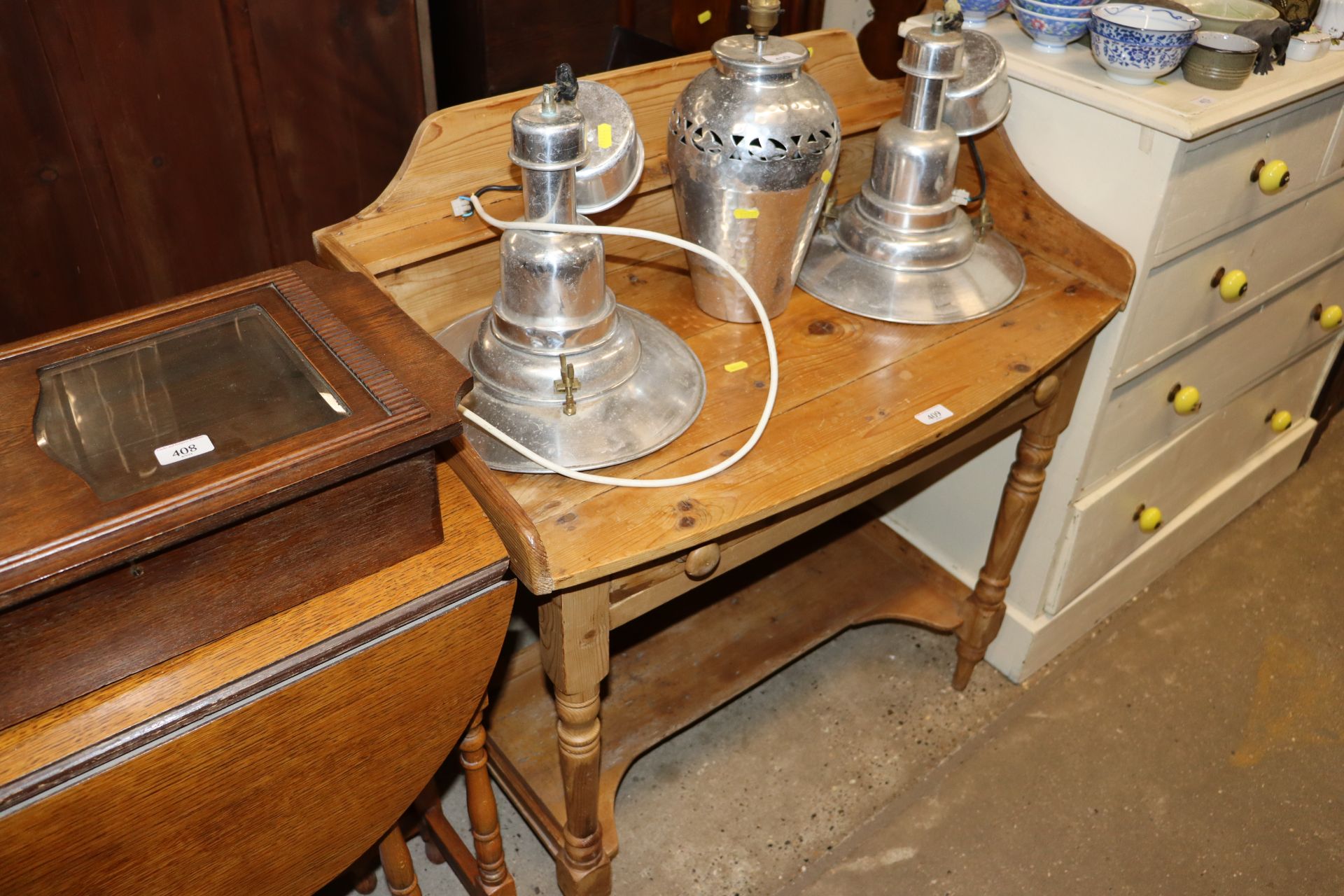 A stripped pine washstand fitted single drawer sup