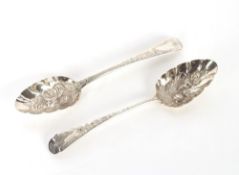 Two George III silver berry spoons