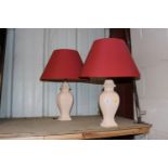 A pair of St Michael table lamps with red shades