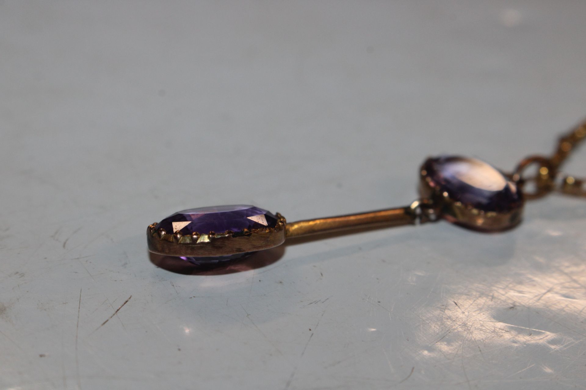 A 9ct gold necklace with amethyst pendant, approx. - Image 3 of 7