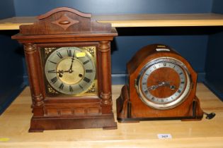 A mahogany cased eight day mantel clock and a Art
