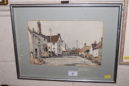 John Sharman, watercolour study of a village stree