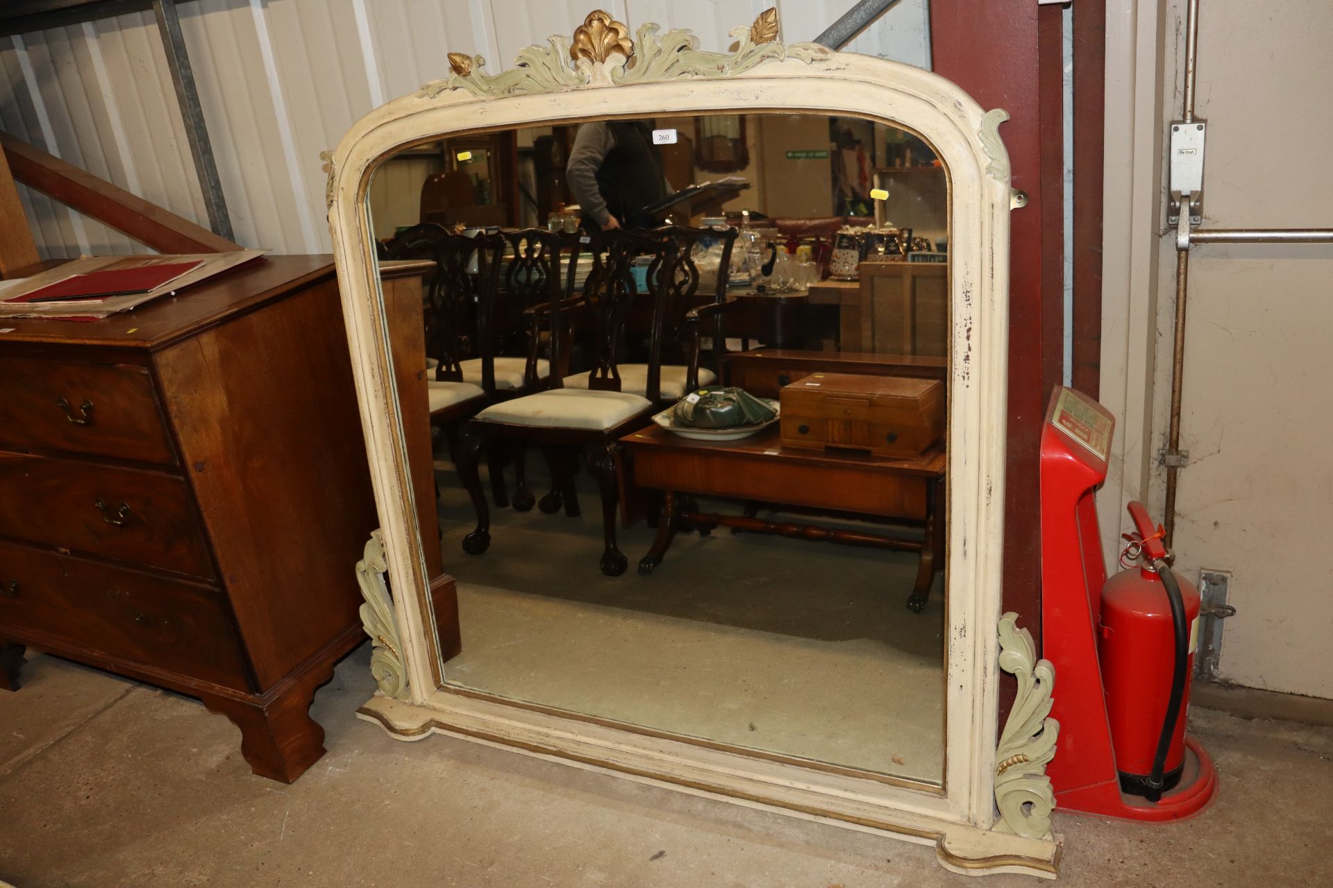 A painted overmantel mirror, measurements in extre
