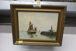H. Marjoram 1901, oil on board study of a shipping s