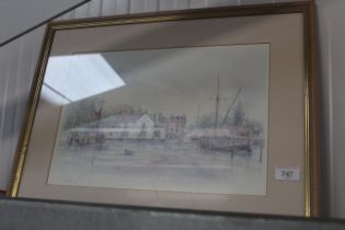 A coloured print depicting Pin Mill