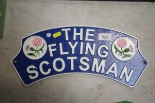 A cast iron Flying Scotsman sign