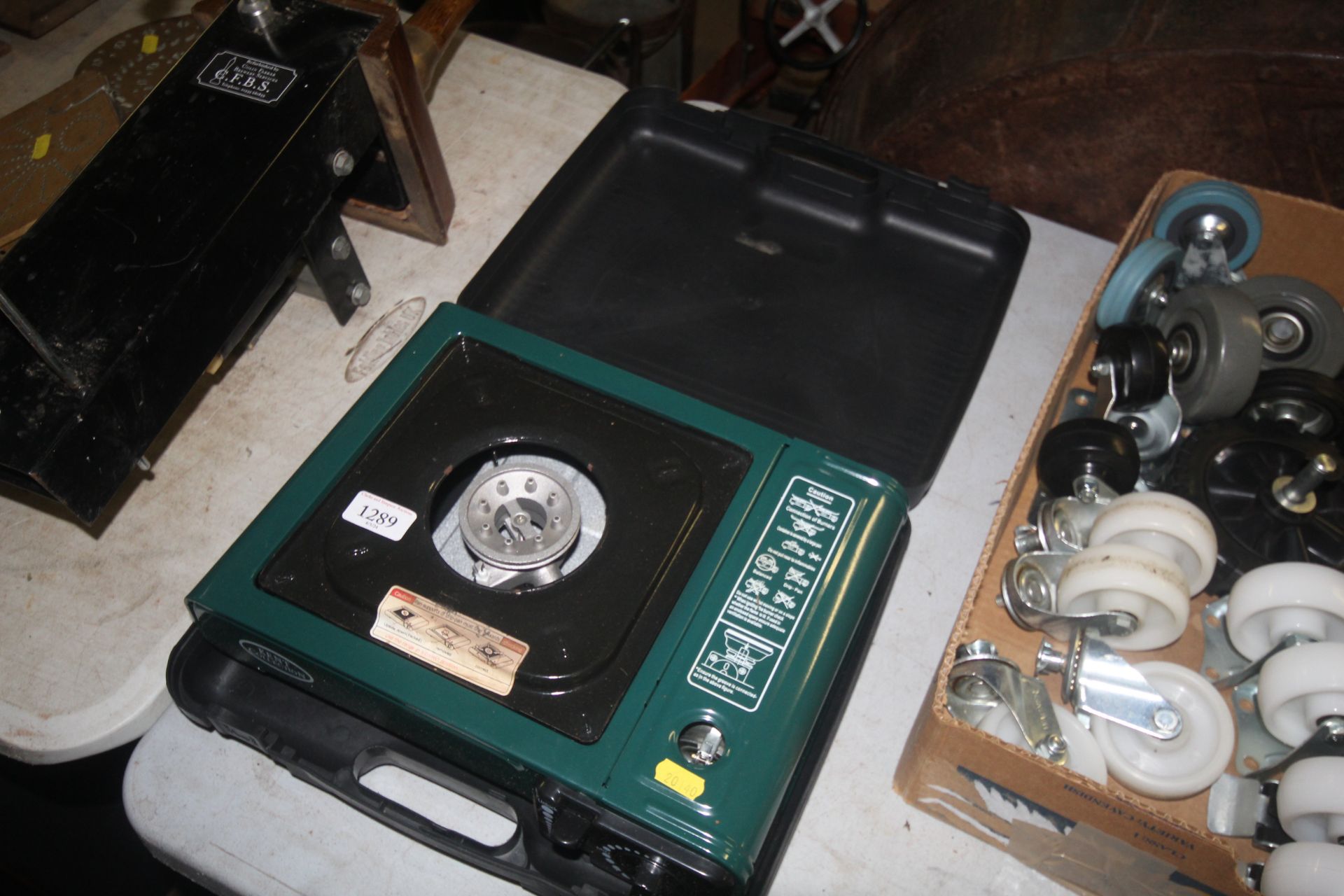 A Kent Collection portable gas range in fitted plastic case