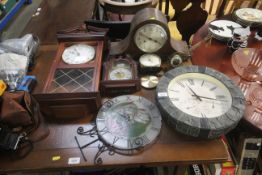 A 1930s oak mantel clock and various other clocks