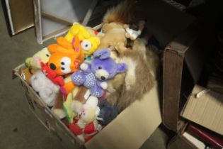 A box of miscellaneous soft toys