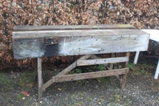 A large wooden wood bench fitted Record No.50 benc