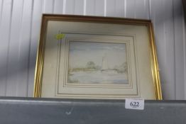 A framed and glazed watercolour of a sailing boat