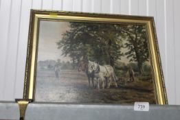 W. Miller, oil on board study of a horse ploughing s