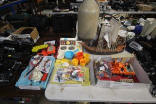 A collection of various children's toys including