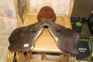 A leather riding pony / donkey saddle