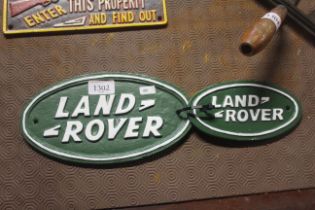 Two painted cast iron signs for 'Land Rover'