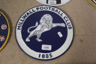 A cast iron Millwall Football Club plaque