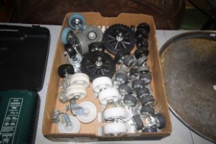 A quantity of various wheels and caster wheels, so