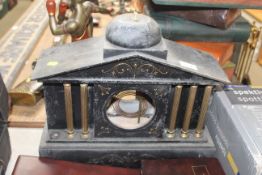 A Victorian black flat marble mantel clock case