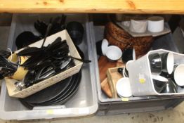 Two boxes of miscellaneous teaware, cutlery etc. - this lot is subject to VAT on the hammer