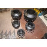Five early Kenrick glue pots (2pts, 1pt, 3/8pt, 5/