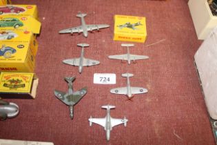 Six various vintage Dinky aircrafts and another of