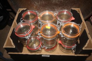 Twelve Kilner glass storage jars