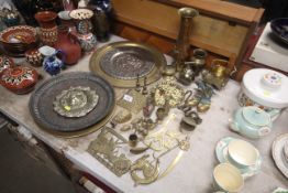 A collection of various decorative brass and other