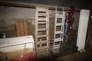 A set of folding wooden steps