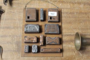 Eleven copper printing blocks, Terry's spanners, c