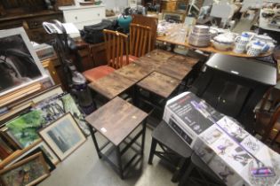 Eight metal framed and pine topped stools - this lot is subject to VAT on the hammer
